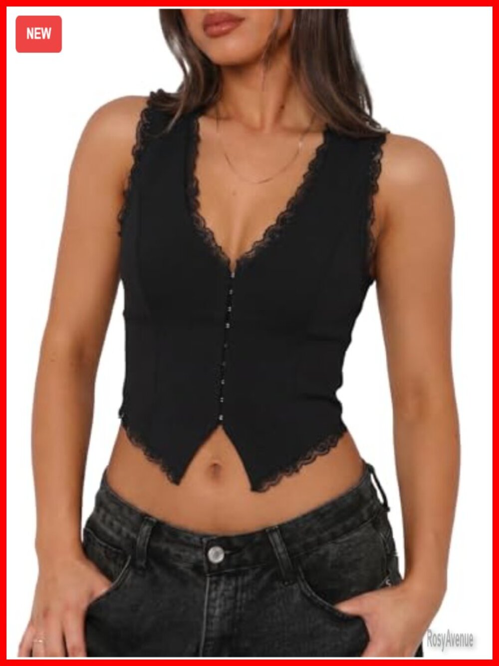 Lace Corset V Neck Crop Top Hook Eye Front Sleeveless Sexy Y2K